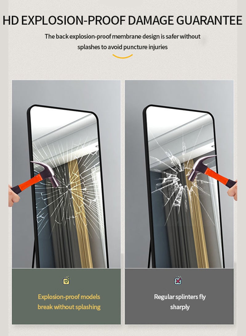 ويمارت مرآة كاملة الطول 150 سم - 40 سم من سبائك الألومنيوم، مرآة زينة كبيرة واقفة معلقة تميل على مرآة مثبتة على الحائط مع حامل لغرفة النوم وغرفة المعيشة (أسود) - Image 4