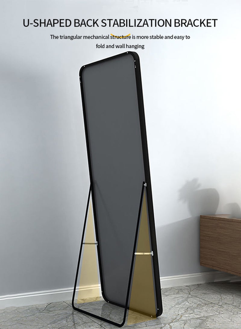 ويمارت مرآة كاملة الطول 150 سم - 40 سم من سبائك الألومنيوم، مرآة زينة كبيرة واقفة معلقة تميل على مرآة مثبتة على الحائط مع حامل لغرفة النوم وغرفة المعيشة (أسود) - Image 5