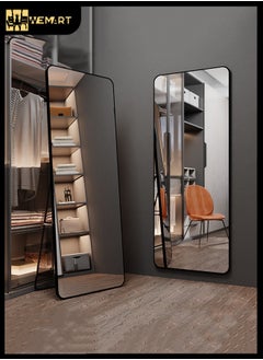 WEMART Mirror Full Length 150cm-40cm Aluminum alloy Large Standing Dressing Mirror Hanging Leaning Against Wall Mounted Mirror with Stand for Bedroom Locker Room Living Room (Black)  - Image 1