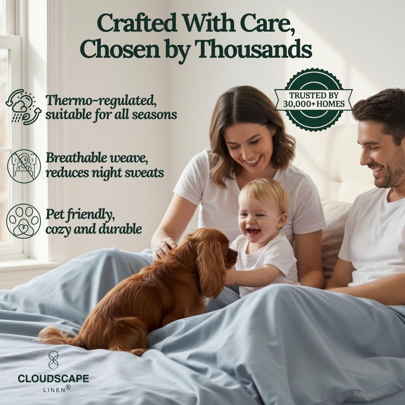 CloudScape Linen Cloud Scape Linen 100% Egyptian Cotton Sheets King Size, 4 Pieces Breathable and Naturally Cooling Bedding Set, Long-Staple Cotton for Ultra Soft, Deep Pocket Fitted up to 16â€ King Sheet, French Blue - Image 5