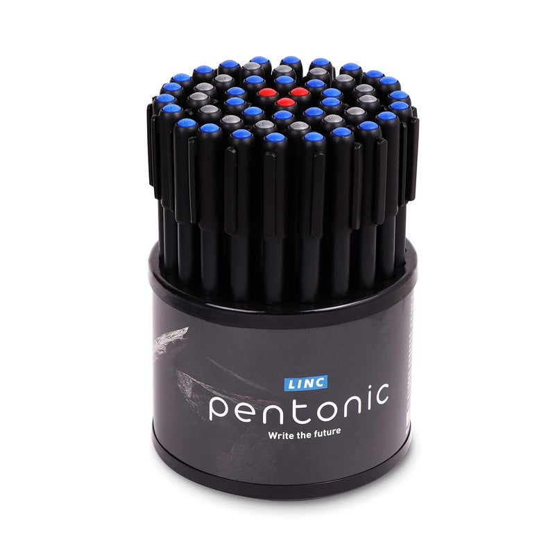 Pentonic 0.7mm Ball Point Pen Tumbler Pack | Black Body | Blue, Black & Red Ink | Pack of 50 Pens - Image 1