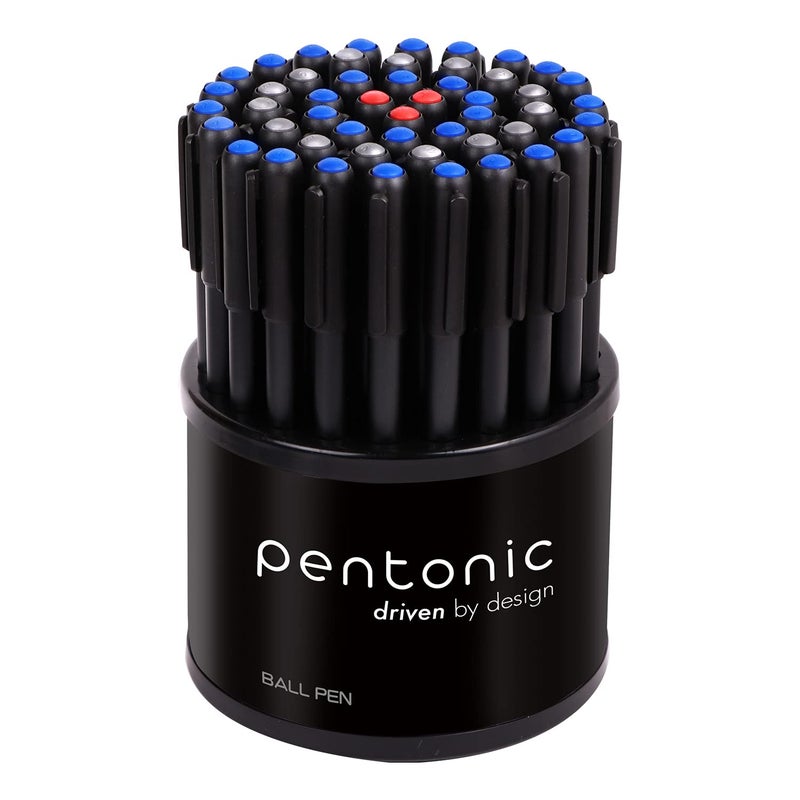 Pentonic 0.7mm Ball Point Pen Tumbler Pack | Black Body | Blue, Black & Red Ink | Pack of 50 Pens - Image 2