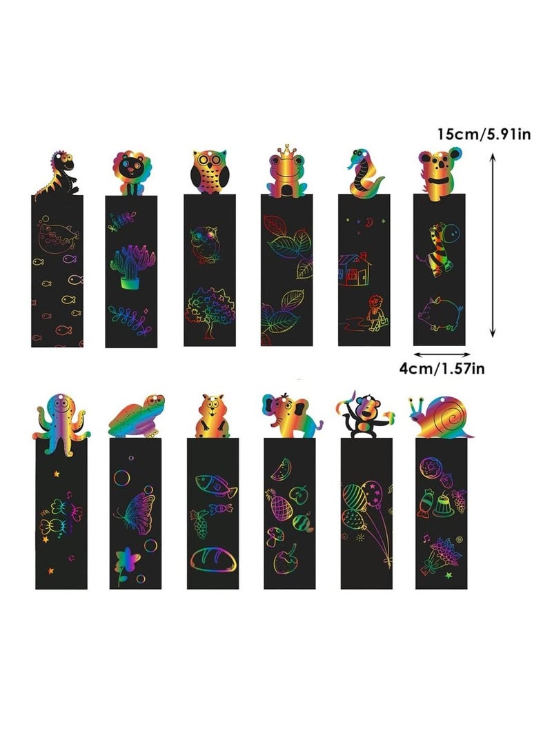 SYOSI Scratch Art Magic Rainbow Bookmarks for Kids Children, Animal Craft DIY Paper Scratch Art Gift Tags with 60 Colorful Ropes and 30 Stylus for Classroom Gifts, Party Bags Filler for Kids (60Pcs) - Image 3
