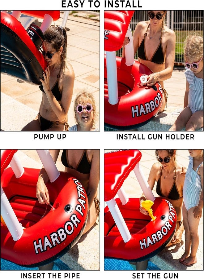 ZONETECH Zone Tech Inflatable Harbor Patrol Boat Pool Float and Harbor Master Boat Pool Float Ride On Fun Water Toy Squirter - Image 4