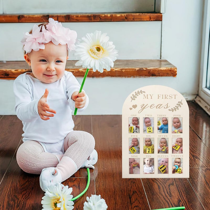 Zerodeko First Year Milestone Picture Frame Wooden Newborn Keepsake Photo Frame for Nursery Décor with Month Markers - Image 5