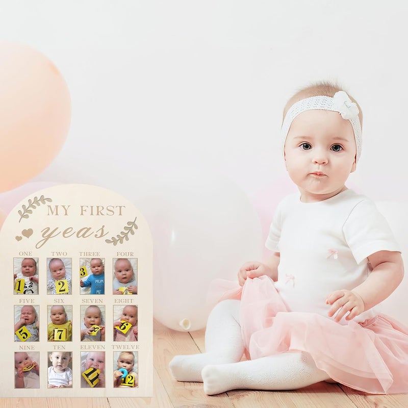 Zerodeko First Year Milestone Picture Frame Wooden Newborn Keepsake Photo Frame for Nursery Décor with Month Markers - Image 3