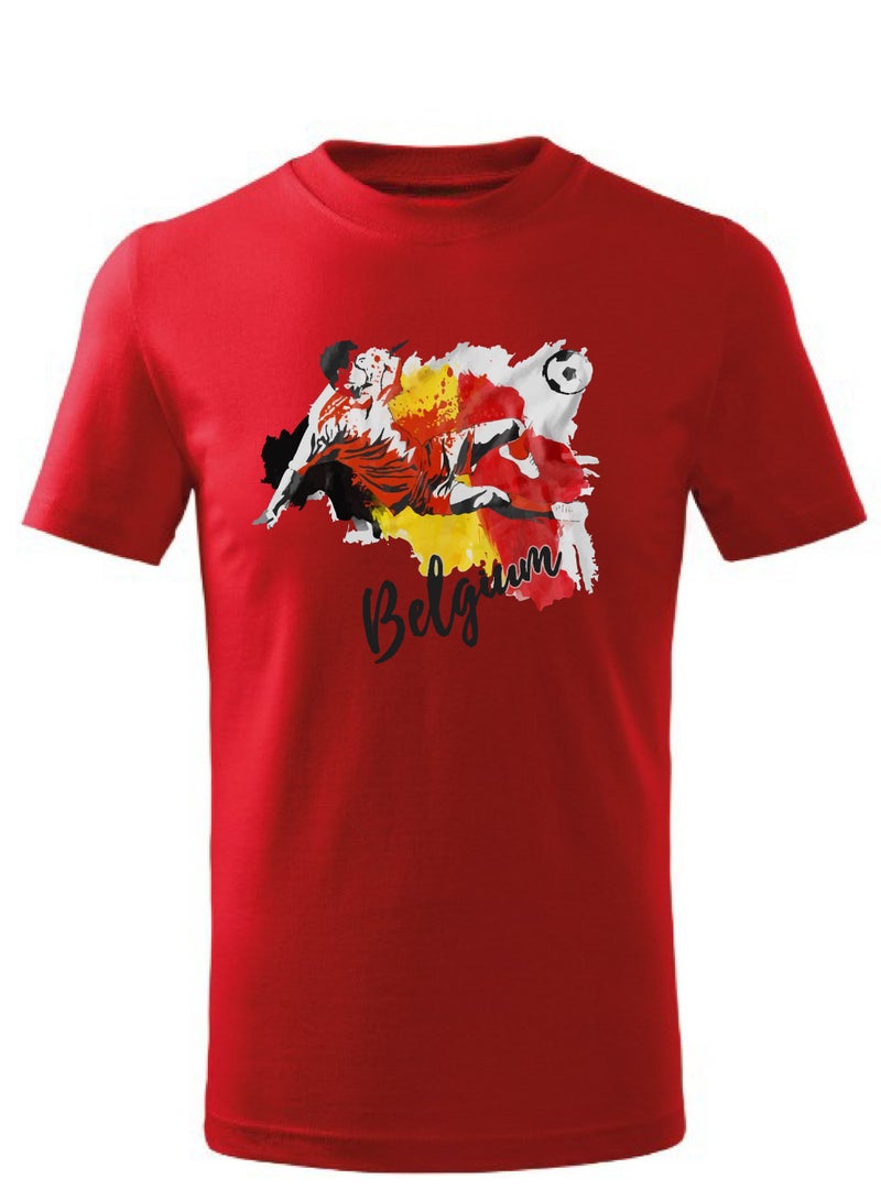 Belgium Football Team World Fans printed T shirts Supporting The Team Football Team Jersey T shirts For Men | Women | Kids to win the cup (Red)  - Image 1