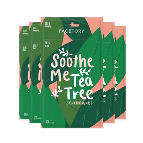 FACETORY K Beauty Face Mask Skin Care - Soothe Me Tea Tree 2-Step Sheet Mask with Tea Tree Extract & Chamomile + Soothing Ampoule | Skin Calming, Acne Clearing (5 Pack) - Image 1