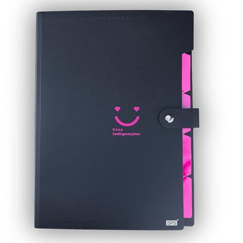 SPS 5 Pocket Expanding File Folder Smile Design - Fits A4 & Letter Size Document Organizer, Accordion File Folders, File Holder for Office, School & Home Use - Pink - Image 2