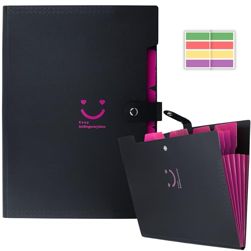 SPS 5 Pocket Expanding File Folder Smile Design - Fits A4 & Letter Size Document Organizer, Accordion File Folders, File Holder for Office, School & Home Use - Pink - Image 1