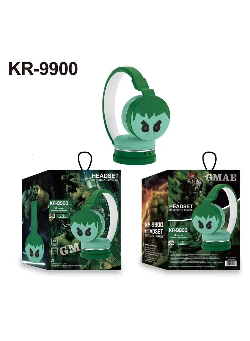 KR-9900 Wireless Bluetooth Headset with powerful stereo sound and a rechargeable battery for everyday use, with a stable connection up to 10 meters, in green. - Image 1