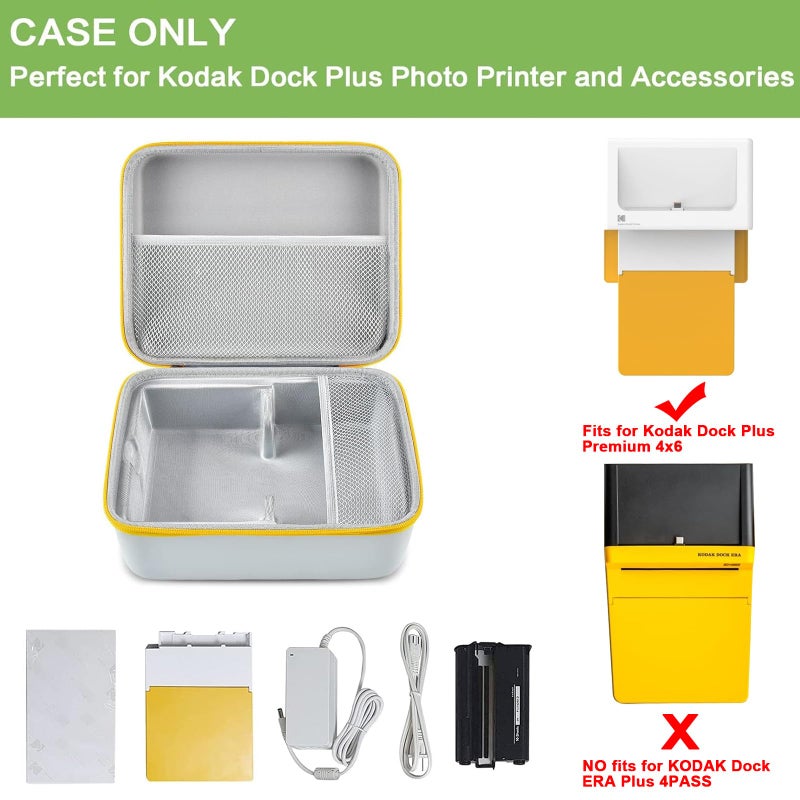 ALKOO حافظة ALKOO لطابعة الصور الفورية KODAK Dock Plus 4PASS (4x6 بوصة)، حاملة تخزين لخرطوشة إعادة التعبئة وورق الصور/ملحقات الشاحن - صندوق فقط (أسود) - Image 2