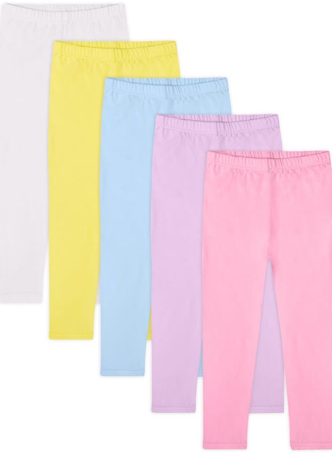 FEQO 5 Pack Toddler and Baby Girls Cotton Leggings Pants Full Length Basic Leggings Stretchy Leggings Tight Pants, White, Baby Pink, Lilac, Light Yellow, Sky Blue, 12-18 Months - Image 1