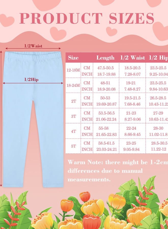 FEQO 5 Pack Toddler and Baby Girls Cotton Leggings Pants Full Length Basic Leggings Stretchy Leggings Tight Pants, White, Baby Pink, Lilac, Light Yellow, Sky Blue, 12-18 Months - Image 4