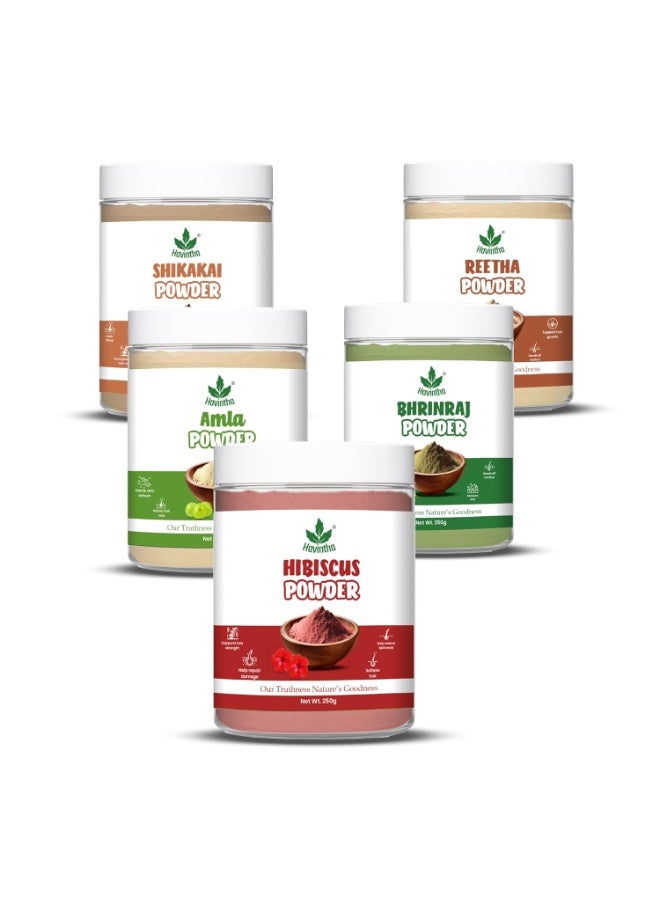 Havintha Herbal Hair Growth Powder Combo 1250g – Amla Reetha Shikakai Bhringraj Hibiscus Ayurvedic Hair Care Pack (250g Each, Pack of 5) - Image 1