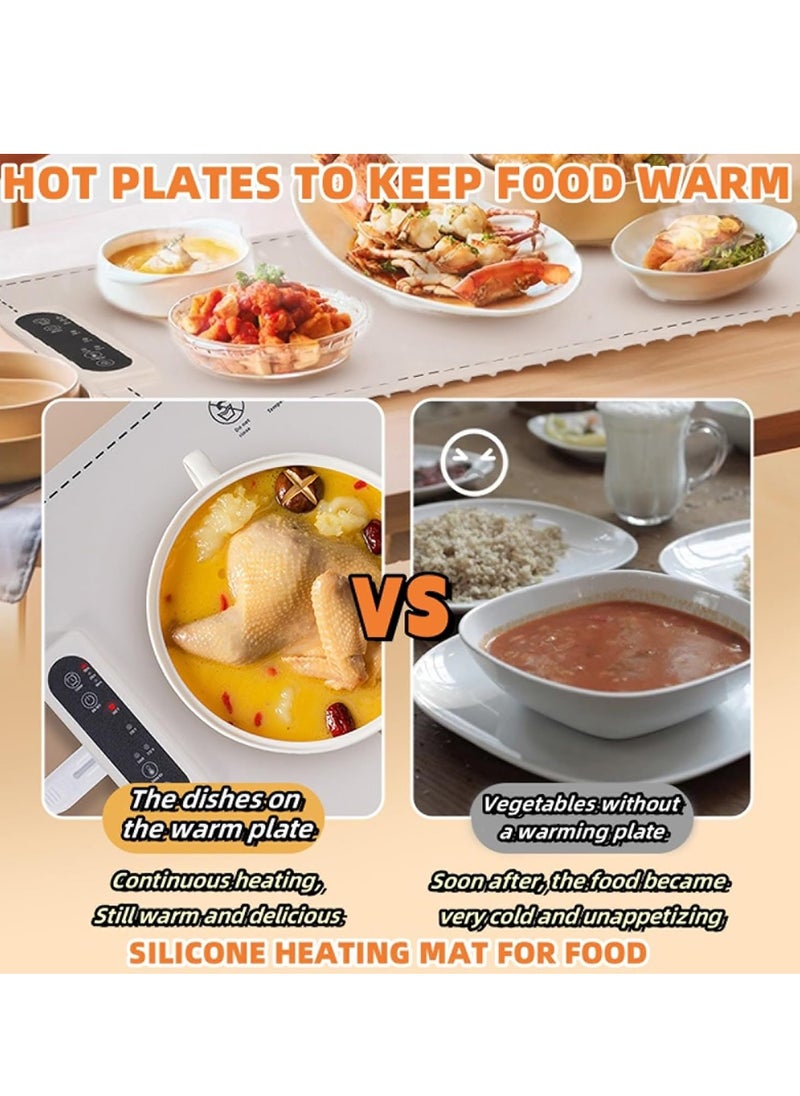 XiuWoo Portable Electric Food Warming Tray, Fast Heating Mat, Silicone Electric Warming Pad for Food, Roll Up Food Warmer Plate with 3 Temperature Settings, Organizer Rope  - Image 3