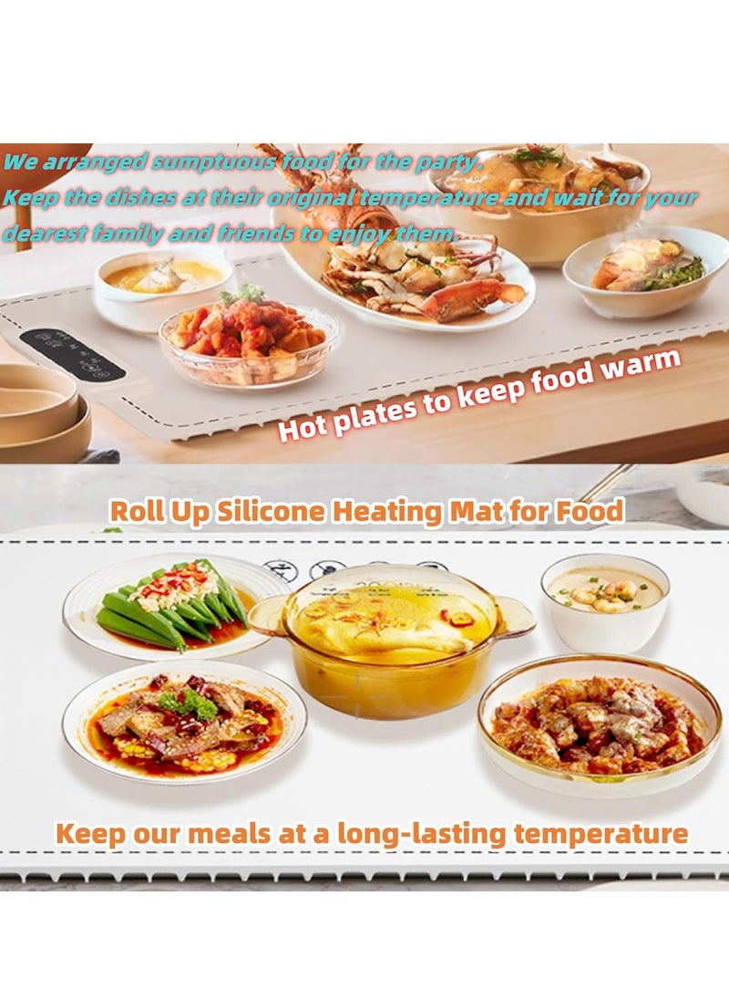 XiuWoo Portable Electric Food Warming Tray, Fast Heating Mat, Silicone Electric Warming Pad for Food, Roll Up Food Warmer Plate with 3 Temperature Settings, Organizer Rope  - Image 5