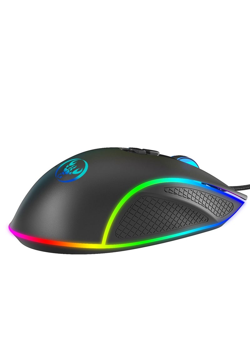 A906 Wired Gaming Mouse With Adjustable DPI Ergonomic Design For Desktop Laptop White/Silver(Black)