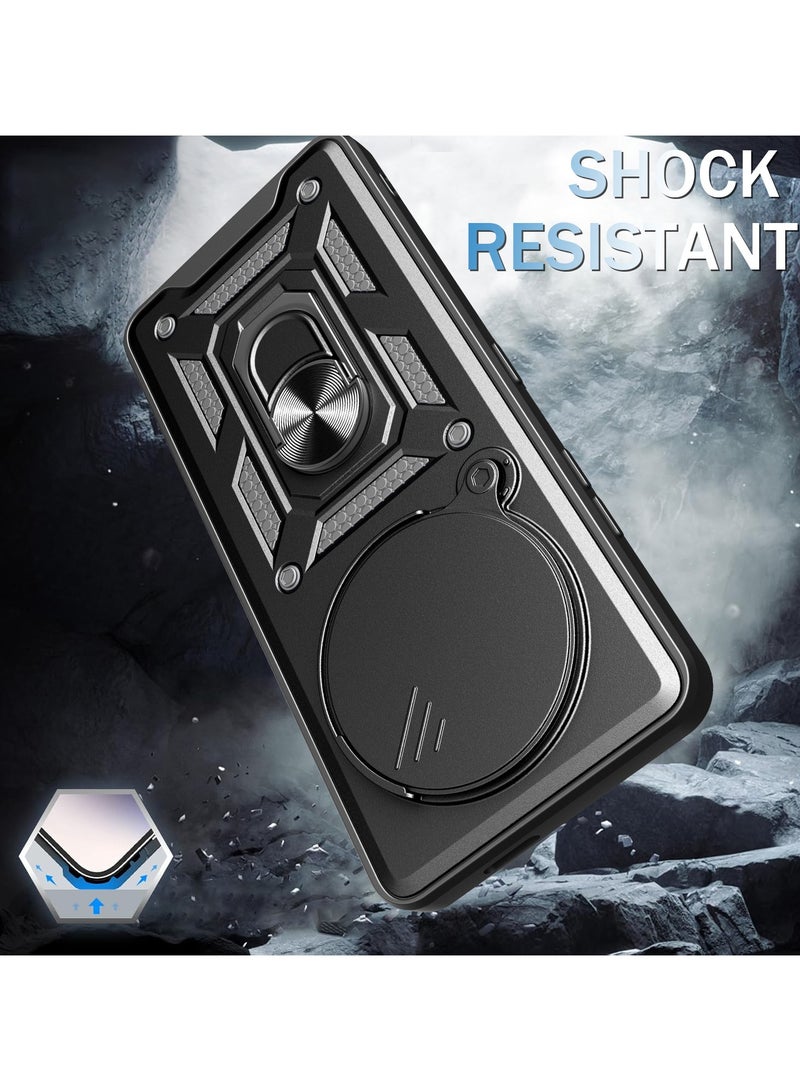 for realme 14 Pro+ 5G Case Cover, Slide Camera Lens Cover, Magnetic Ring Holder Kickstand Protective Phone Case for realme 14 Pro+ 5G, Black - Image 4