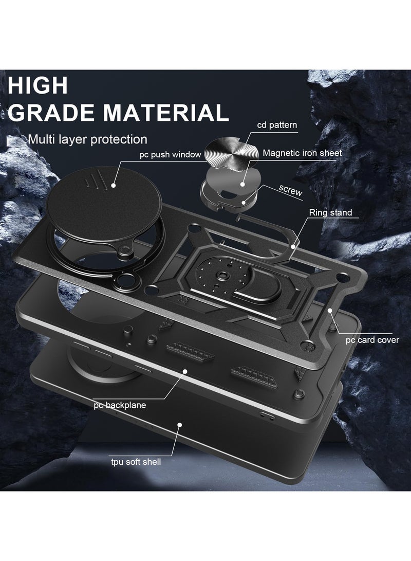 for realme 14 Pro+ 5G Case Cover, Slide Camera Lens Cover, Magnetic Ring Holder Kickstand Protective Phone Case for realme 14 Pro+ 5G, Black - Image 5
