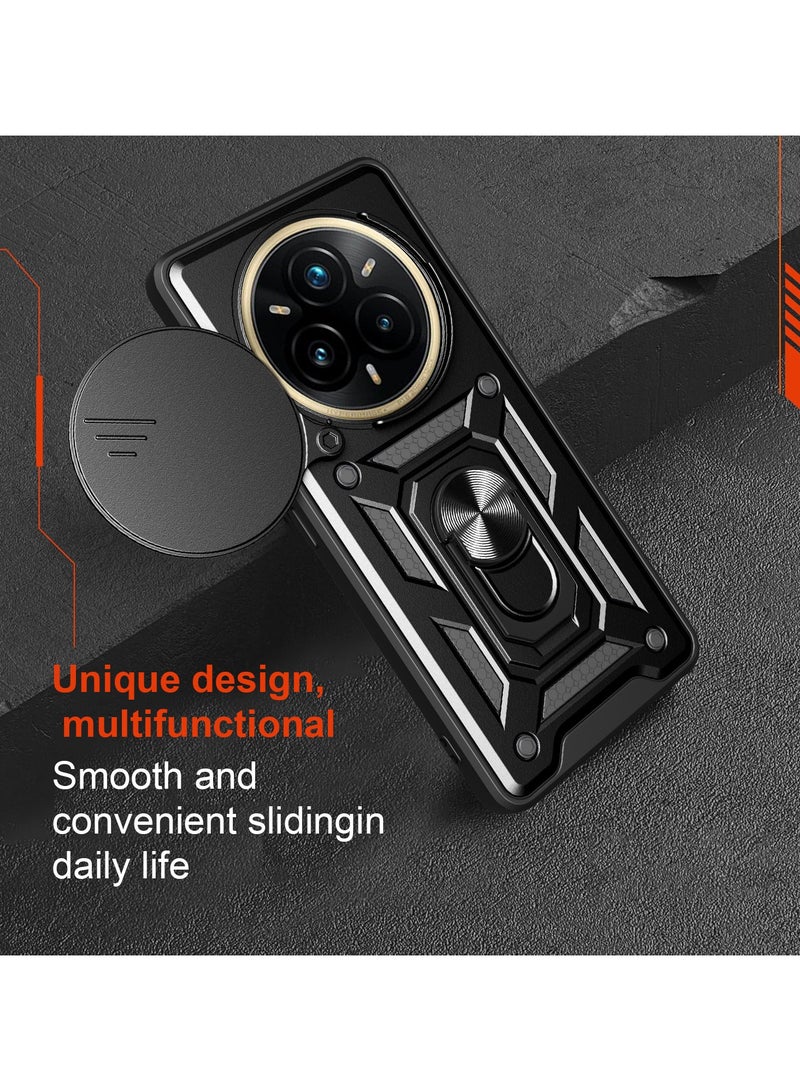 for realme 14 Pro+ 5G Case Cover, Slide Camera Lens Cover, Magnetic Ring Holder Kickstand Protective Phone Case for realme 14 Pro+ 5G, Black - Image 3