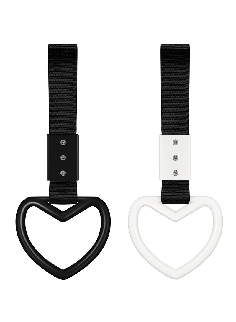 SYOSI 4 Pieces Heart-shaped Rings Car Handle Straps, Car Decor Car Handle Straps Rear Bumper Warning Ring Car Interior (Black, White) - Image 1