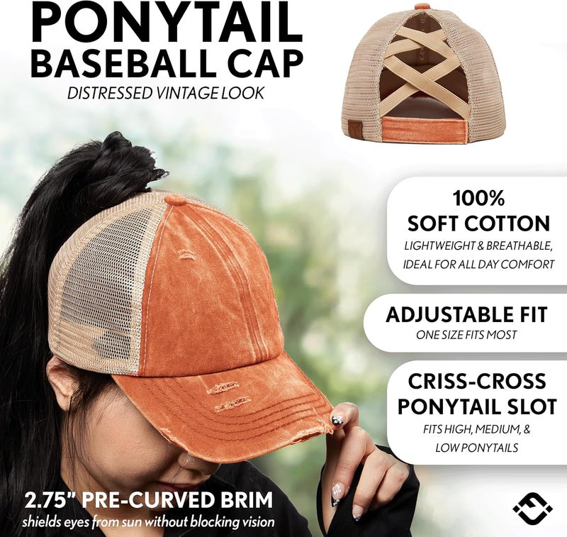 Funky Junque Ponytail Hat for Women - Baseball Cap with Adjustable Fit & High Pony Tail Criss Cross Back for Everyday Wear - Image 2