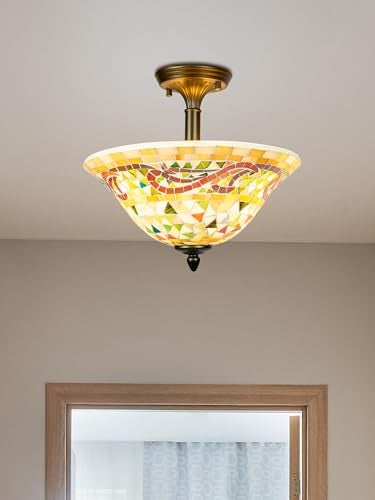 Dale Tiffany Lamps 8780/3LTF Tiffany/Mica Three Light Flush Mount Series Collection Finish, Antique Brass, 12.00x13.25x13.25 - Image 2