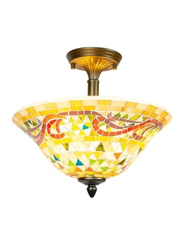 Dale Tiffany Lamps 8780/3LTF Tiffany/Mica Three Light Flush Mount Series Collection Finish, Antique Brass, 12.00x13.25x13.25 - Image 5