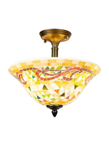 Dale Tiffany Lamps 8780/3LTF Tiffany/Mica Three Light Flush Mount Series Collection Finish, Antique Brass, 12.00x13.25x13.25 - Image 4