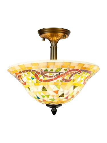 Dale Tiffany Lamps 8780/3LTF Tiffany/Mica Three Light Flush Mount Series Collection Finish, Antique Brass, 12.00x13.25x13.25 - Image 1