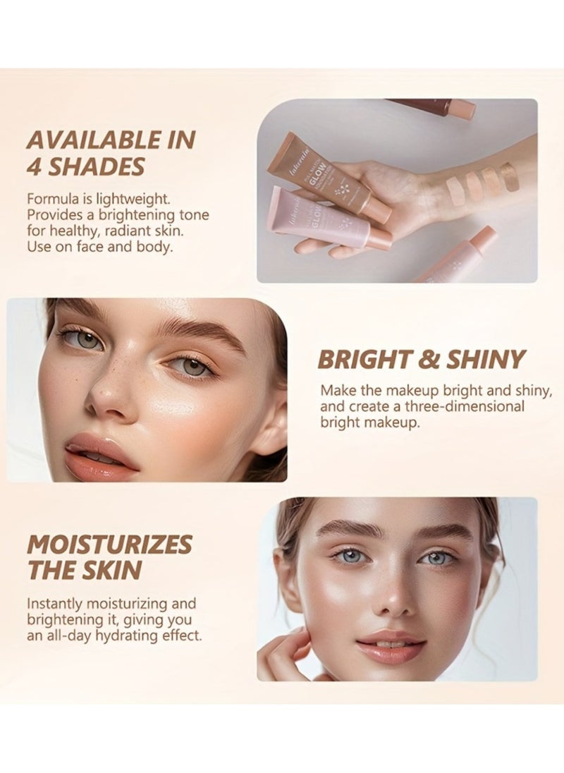 lakerain - Full Match Glow Foundation Enhance Natural Glow Liquid Foundation Highlighter Makeup for Face and Body Moisturize High Coverage Long Lasting Highlighter Foundation Cream 40ml Deep 04 - Image 1