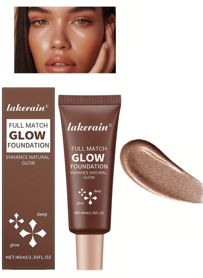 lakerain - Full Match Glow Foundation Enhance Natural Glow Liquid Foundation Highlighter Makeup for Face and Body Moisturize High Coverage Long Lasting Highlighter Foundation Cream 40ml Deep 04 - Image 1