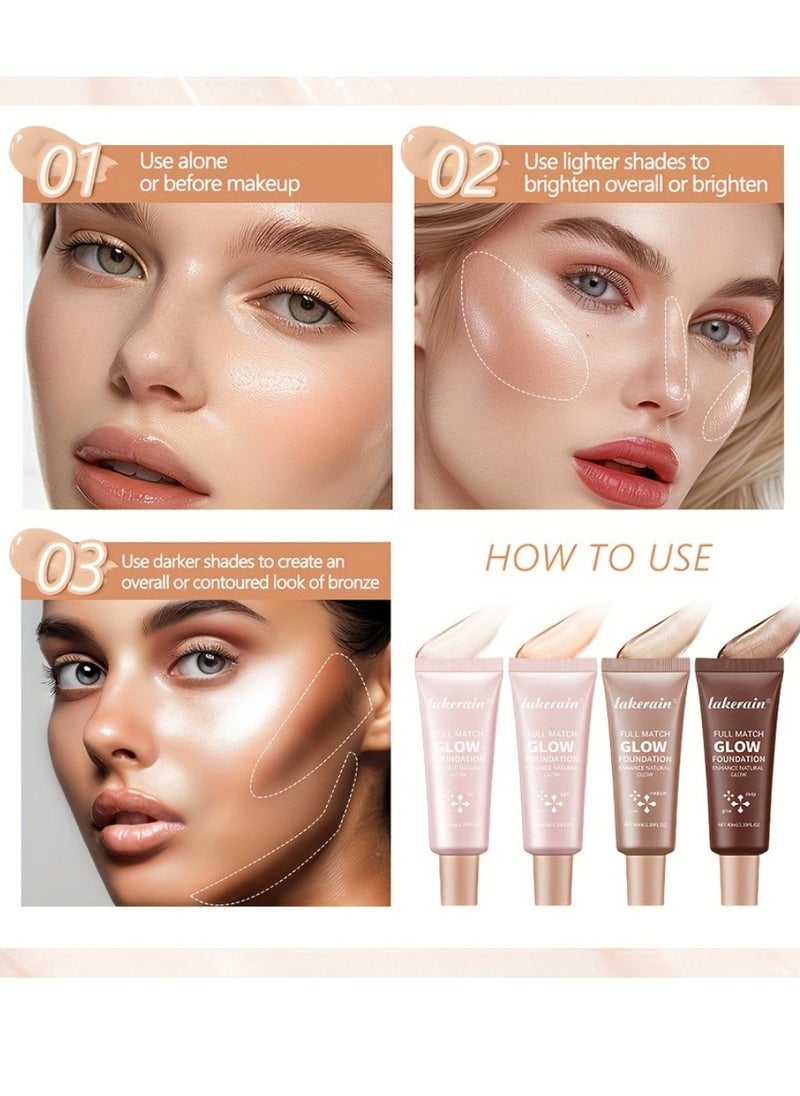 lakerain - Full Match Glow Foundation Enhance Natural Glow Liquid Foundation Highlighter Makeup for Face and Body Moisturize High Coverage Long Lasting Highlighter Foundation Cream 40ml Deep 04 - Image 1