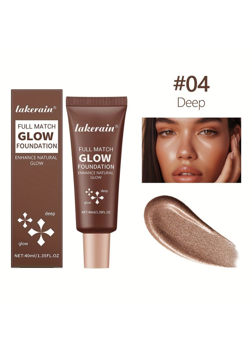 lakerain - Full Match Glow Foundation Enhance Natural Glow Liquid Foundation Highlighter Makeup for Face and Body Moisturize High Coverage Long Lasting Highlighter Foundation Cream 40ml Deep 04 - Image 1