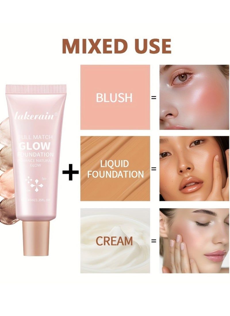 lakerain - Full Match Glow Foundation Enhance Natural Glow Liquid Foundation Highlighter Makeup for Face and Body Moisturize High Coverage Long Lasting Highlighter Foundation Cream 40ml Deep 04 - Image 1