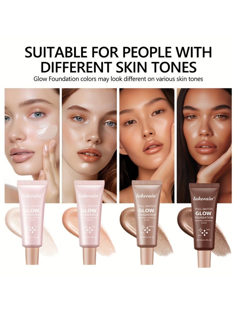 lakerain - Full Match Glow Foundation Enhance Natural Glow Liquid Foundation Highlighter Makeup for Face and Body Moisturize High Coverage Long Lasting Highlighter Foundation Cream 40ml Deep 04 - Image 1