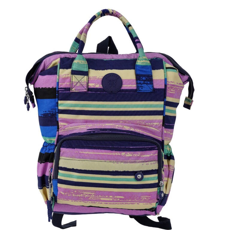 CAPRICE COLLECTION Mommy Bag for Moms – Multi Color Stripes, Water-Resistant Nylon, 16.2L Capacity, Multi-Compartment Design - Image 1