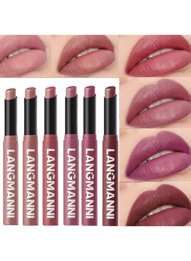 LANGMANNI 6-Pack Matte Lipstick Set, Long-Lasting Twist-Up Lip Paste, Mixed Color System, All Skin Types, Perfect for Valentine'S Day & Birthday Gifts - Image 1