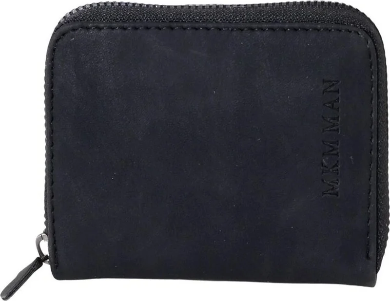 ام كي ام Black Nubuck Leather Zippered Unisex Card Holder Wallet