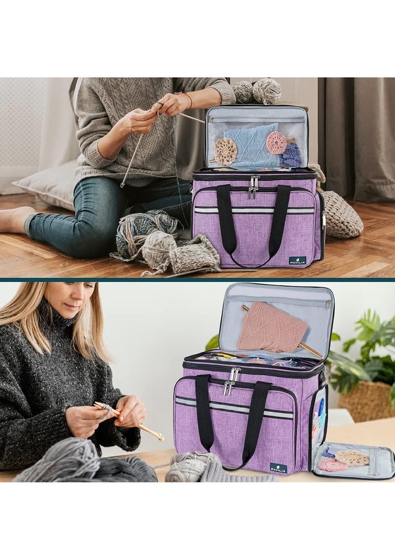 PAVILIA PAVILIA Knitting Bag Yarn Storage Tote, Large Crochet Organizer Bag, Yarn Storage Holder for Crocheting Knitter, Knitting Project Bag, Crochet Accessories Set, Gifts For Crochet Lovers, Heather Purple  - Image 4