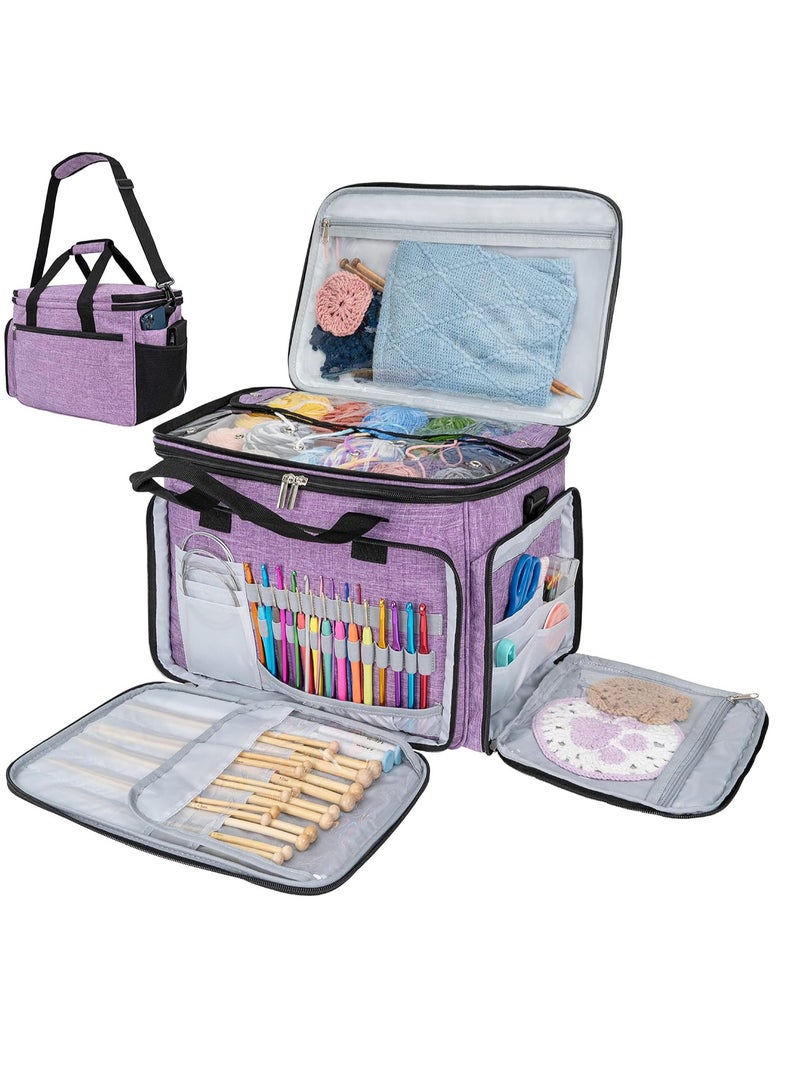 PAVILIA PAVILIA Knitting Bag Yarn Storage Tote, Large Crochet Organizer Bag, Yarn Storage Holder for Crocheting Knitter, Knitting Project Bag, Crochet Accessories Set, Gifts For Crochet Lovers, Heather Purple  - Image 1