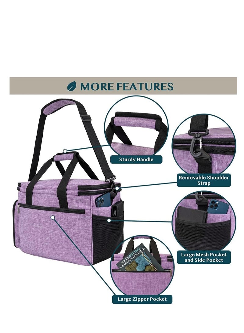 PAVILIA PAVILIA Knitting Bag Yarn Storage Tote, Large Crochet Organizer Bag, Yarn Storage Holder for Crocheting Knitter, Knitting Project Bag, Crochet Accessories Set, Gifts For Crochet Lovers, Heather Purple  - Image 5