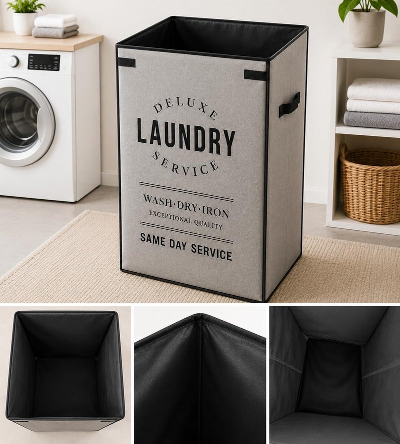 65L Large Laundry Hamper with Lid, Premium 80 GSM Non-Woven Fabric, Reinforced Side Handles, Durable Inner Lining, Foldable Clothes Storage Basket for Laundry, grey - Image 2
