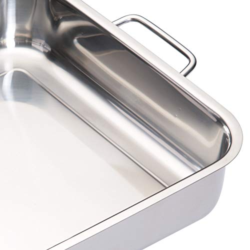 Master Class MasterClass Deep Stainless Steel Roasting Tin with Folding Handles and Hob Compatible Design, 37 x 27 x 6.5cm, Silver - Image 2