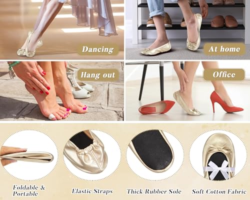 Jecery 24 Pairs Foldable Ballet Flat for Wedding Guests Bulk Women Ballerina Dancing Slippers Party Sign Portable Travel Purse Shoes for Bridesmaid Flats Women Wedding Slippers Gift Champagne Gold - Image 3