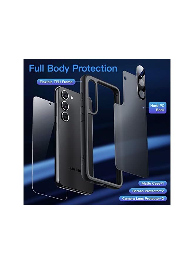 Jetech جراب غير لامع 5 في 1 لهاتف Samsung Galaxy S23+/ S23 Plus مقاس 6.6 بوصة مع 2 واقي شاشة و2 واقي لعدسة الكاميرا، غطاء خلفي شفاف واقٍ للهاتف، طبقة زجاجية مقواة (أسود) - Image 3