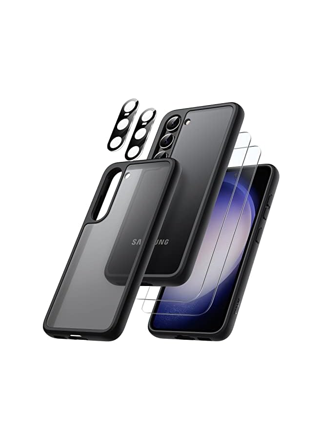 Jetech جراب غير لامع 5 في 1 لهاتف Samsung Galaxy S23+/ S23 Plus مقاس 6.6 بوصة مع 2 واقي شاشة و2 واقي لعدسة الكاميرا، غطاء خلفي شفاف واقٍ للهاتف، طبقة زجاجية مقواة (أسود) - Image 2