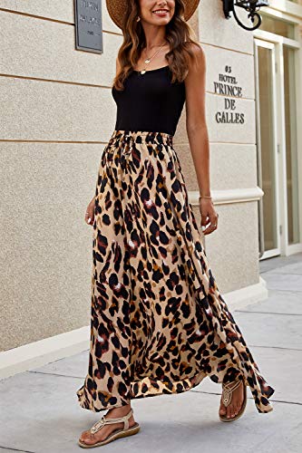 Bluetime Women Casual Leopard Print Boho Long Skirts Pleated High Waisted Lightweight Maxi Summer Skirts (M, Floral3) - Image 4