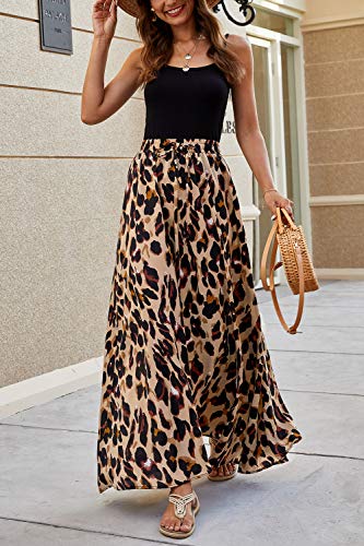 Bluetime Women Casual Leopard Print Boho Long Skirts Pleated High Waisted Lightweight Maxi Summer Skirts (M, Floral3) - Image 3